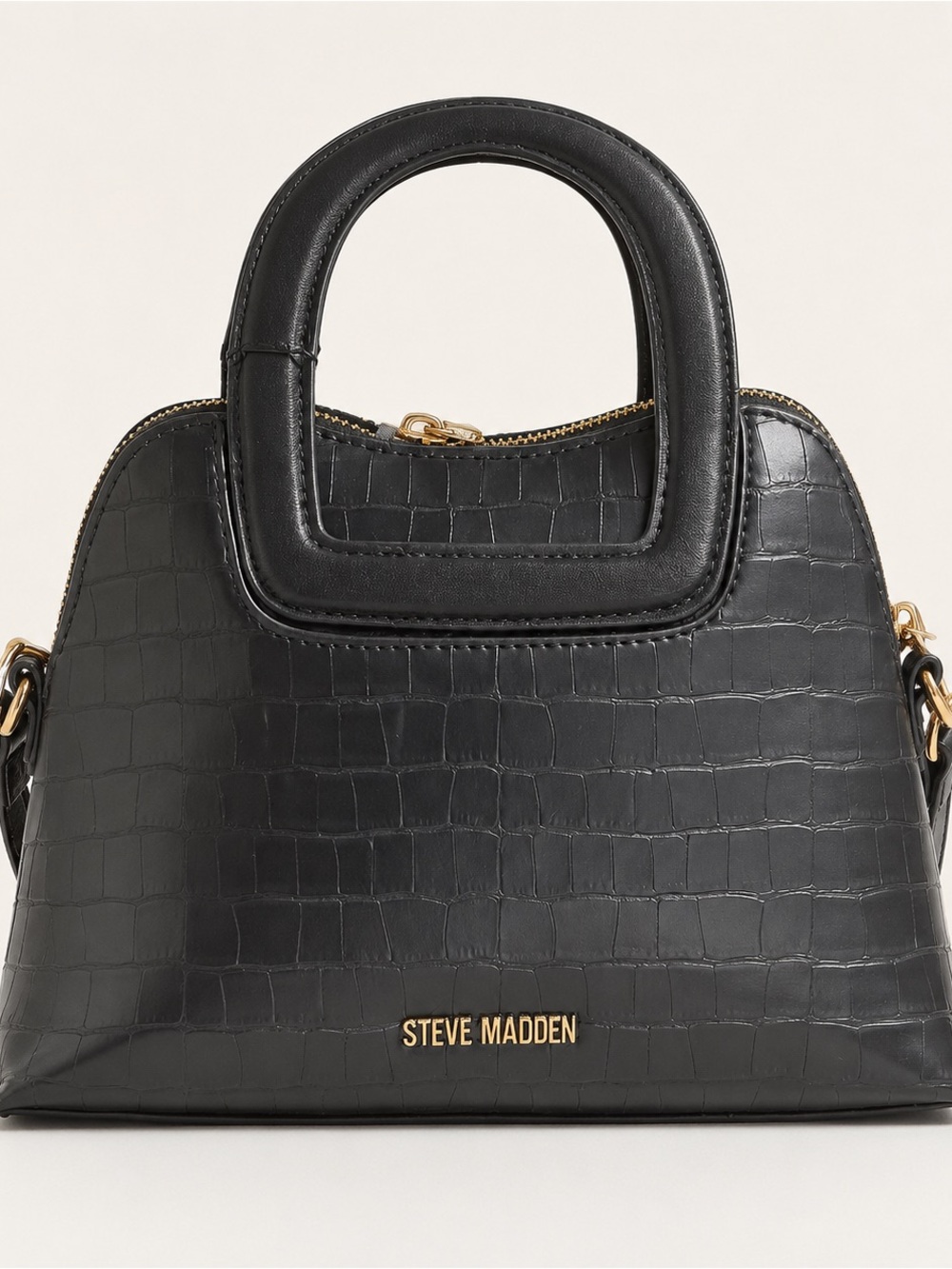 Steve Madden Black Croc-Embossed Top-Handle Satchel